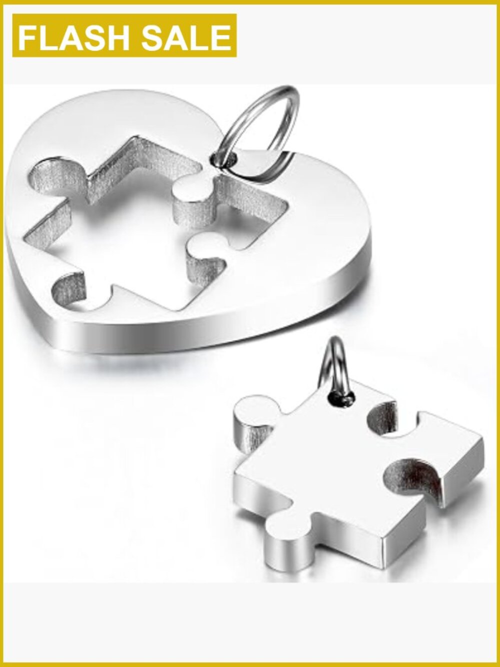 Stainless Steel Couple Matching Puzzle Heart Necklace Set